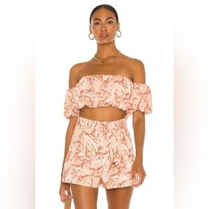MinkPink Kara Off Shoulder Top and Shorts Set in Multi